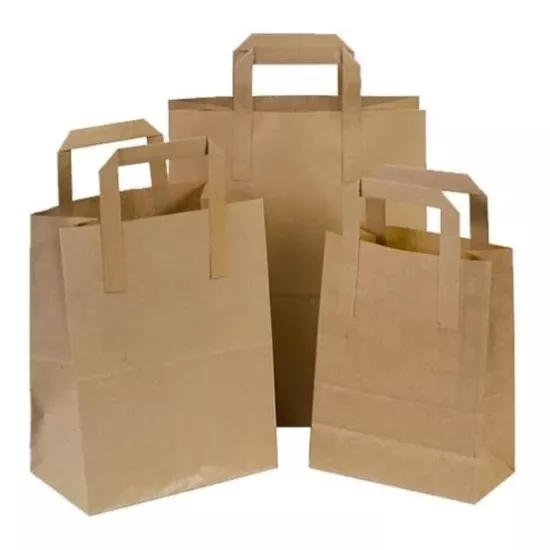 Kraft Flat Saplı Çanta Büyük 27x29x16cm*50 Adet